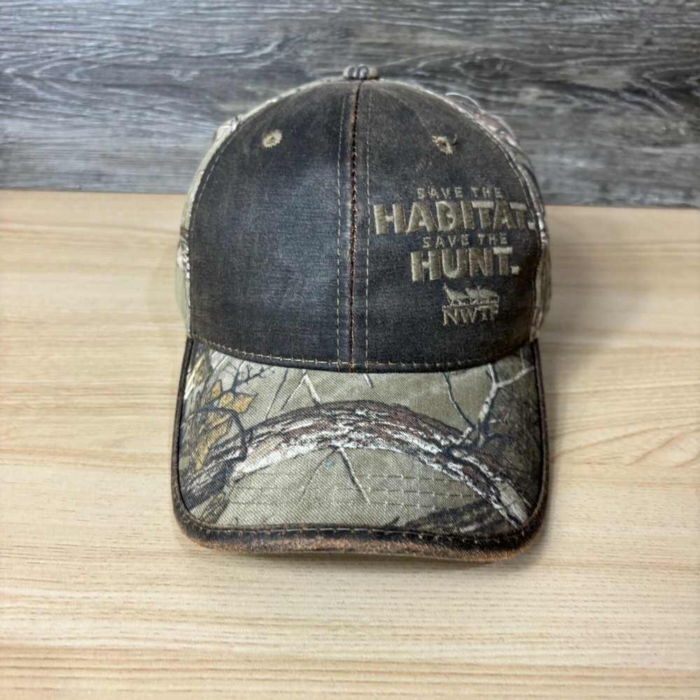 National Wild Turkey‎ Federation Hat Strap Back Brown Faux Leather Camo Hunting